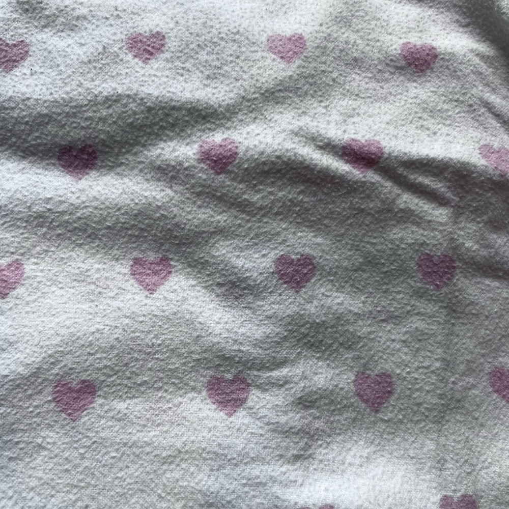 Pottery Barn Kids flannel crib sheet white with pink hearts
